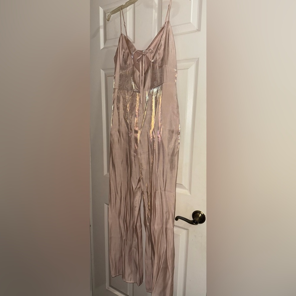 Forever 21 Beige Metallic Satin Jumpsuit